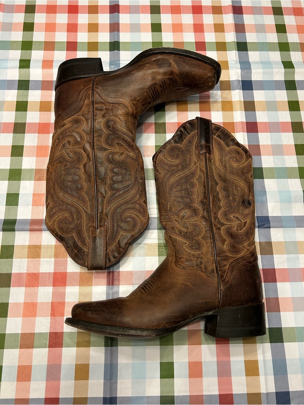 Women’s boots - goat leather - EUC size 7.5 brown cowboy cowgirl sturdy BIFL
